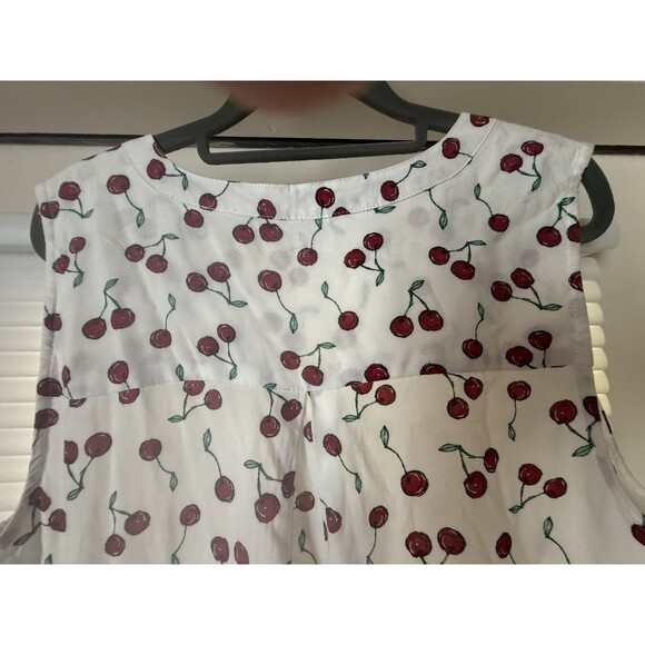 Cupio White With Red Cherries Midi Dress Size Large V Neck Sleeveless - Picture 7 of 11